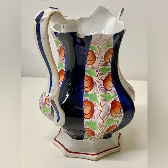 19th Century Vintage Gaudy Welsh Glamorgan Octagonal Soft Paste Pitcher Jug - Picture 6 of 16